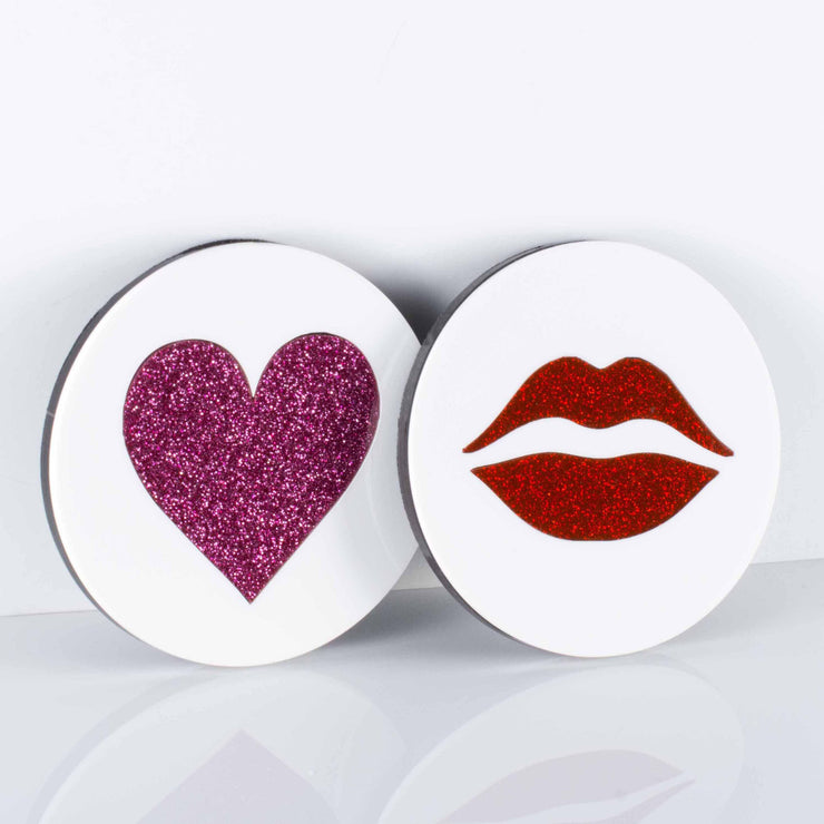 White Coaster Heart + Lips